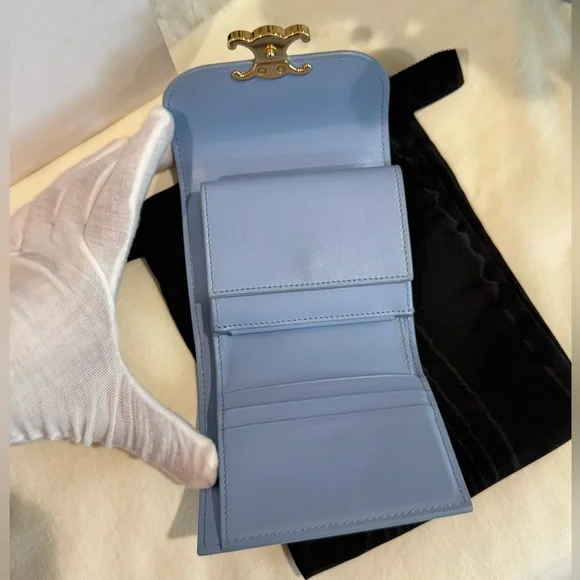 SOLD‼️Celine Triomphe Calf Leather Trifold Wallet In Arctic Blue - Picture 4 of 17